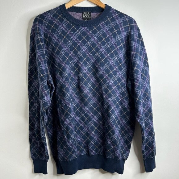 Jos A Bank Sweater Mens XL Blue Argyle Crewneck Pullover Executive Granpacore - Picture 1 of 8